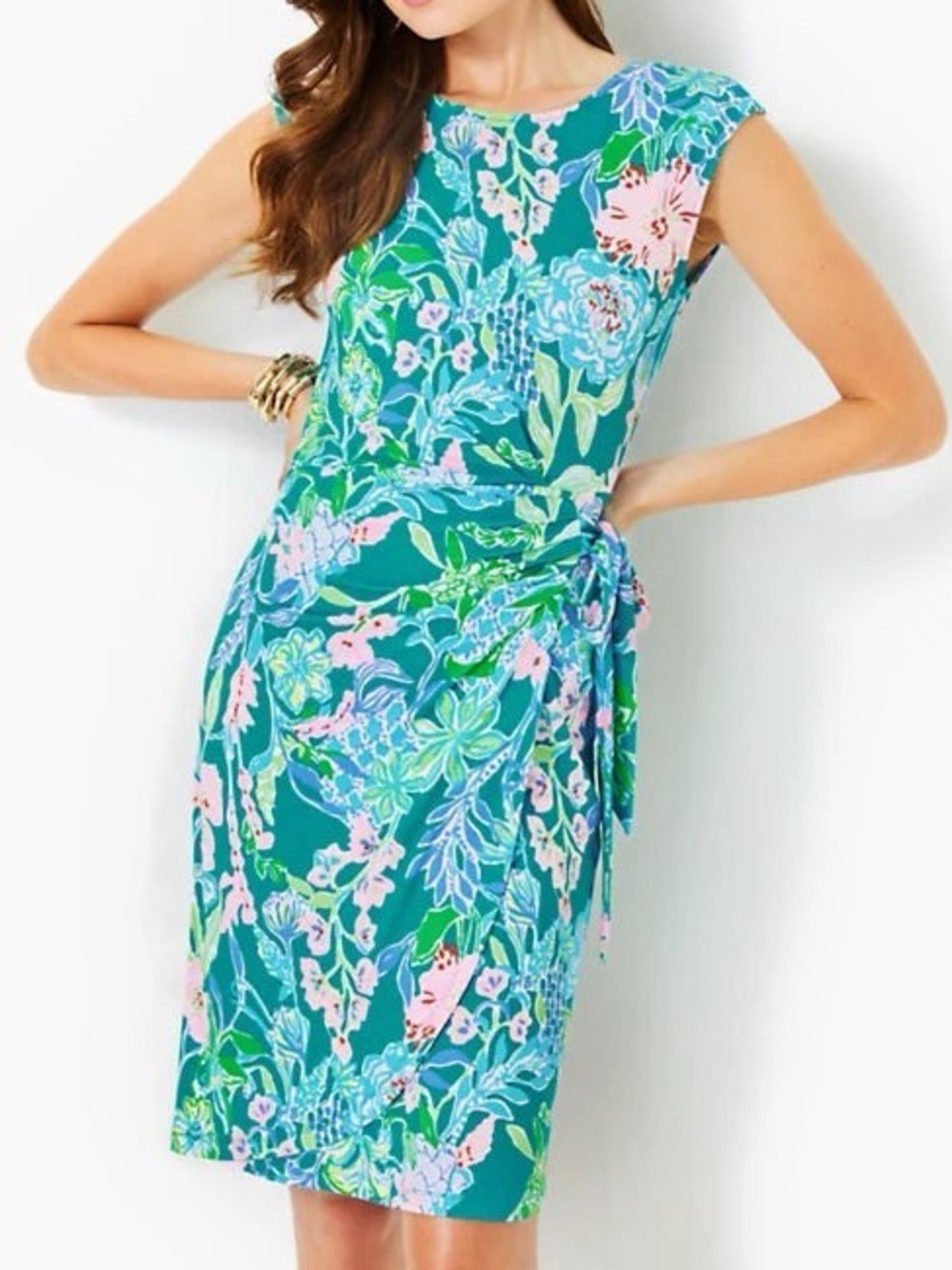 Lilly Pulitzer Toryn Teal Floral Print Wrap Dress Multi Hot on the Vine size xs